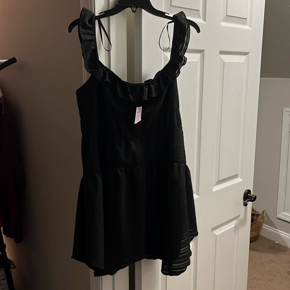 Black Ruffle Strap Women's Dress